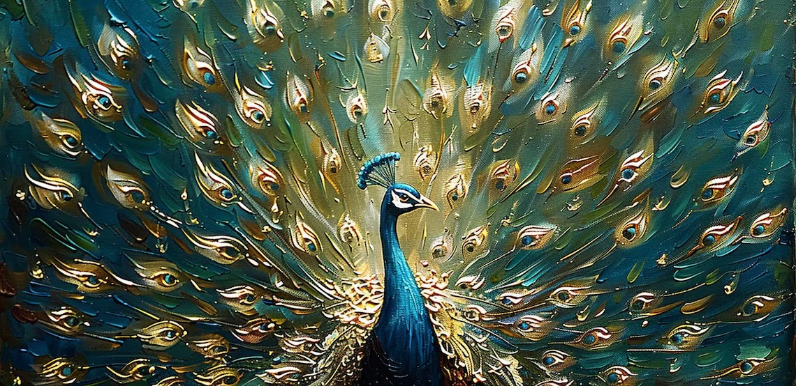 Textured Peacock Oil Painting - Handmade Animal Art #TC 097