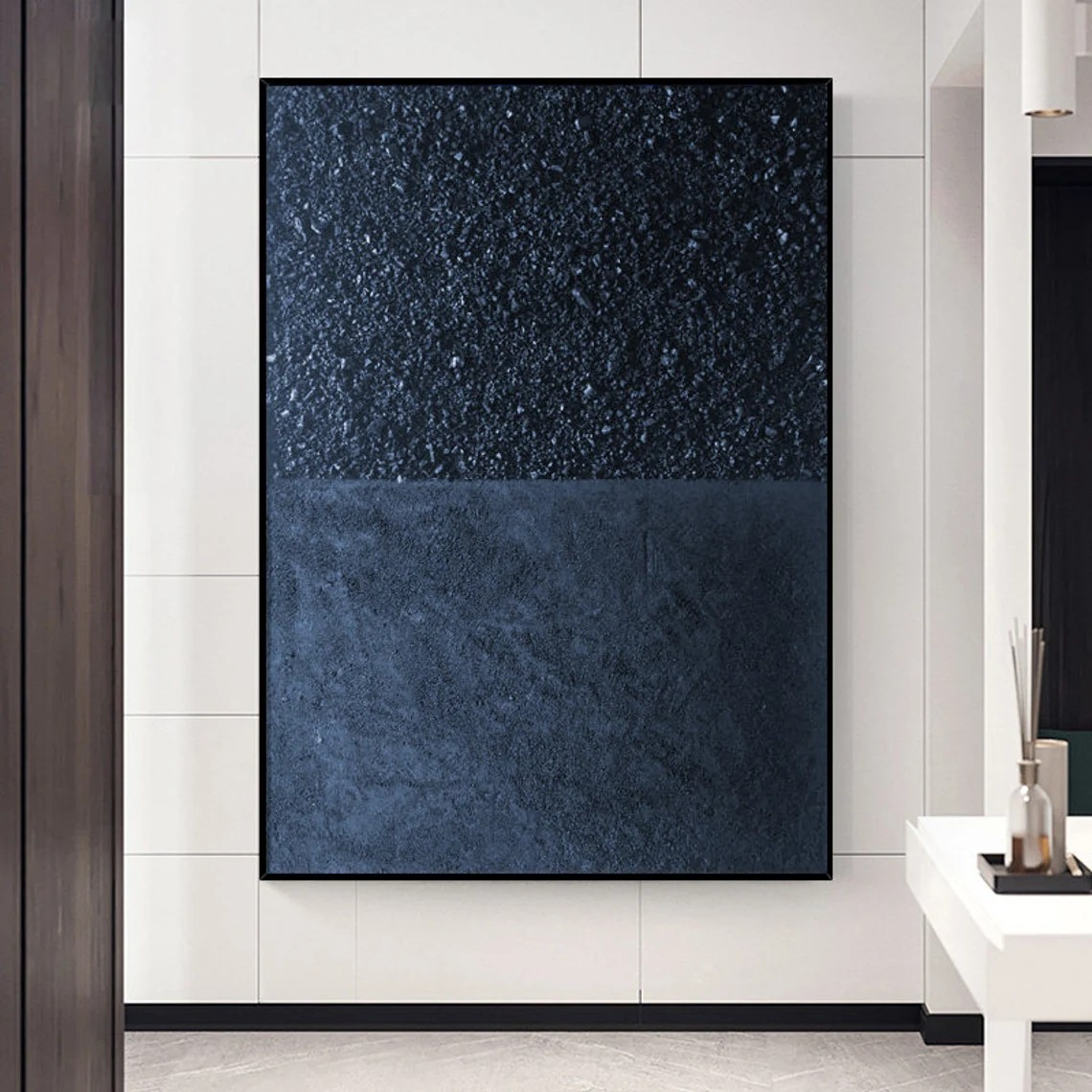 Abstract Blue Textured Oil Painting Modern Wall Art #TC 081
