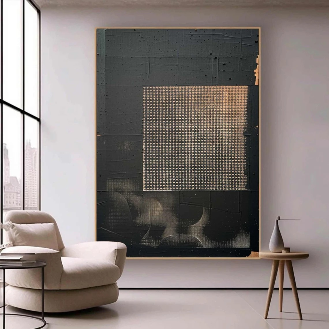 Textured Black Abstract Oil Painting - Modern Industrial Wall Art