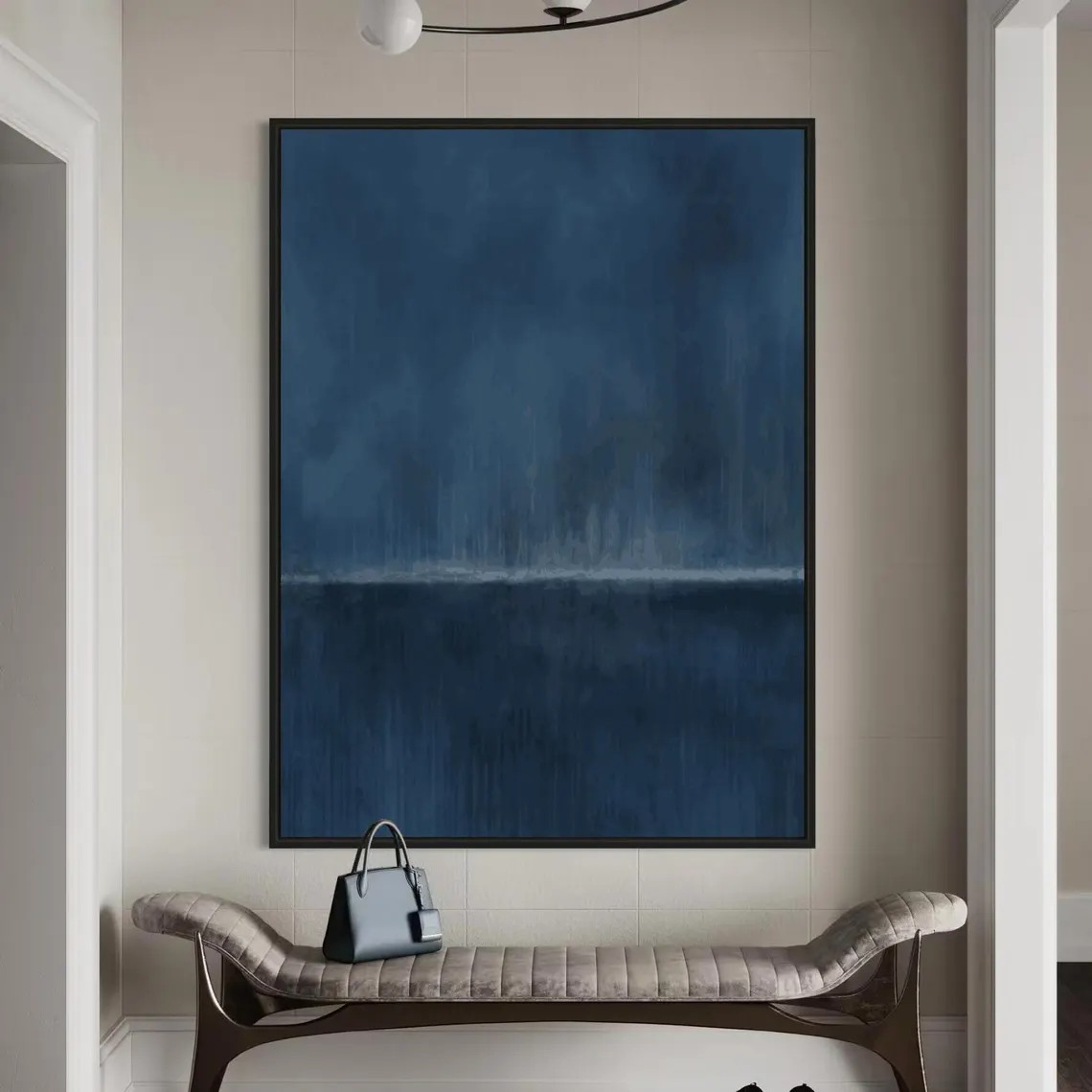 Large Abstract Oil Painting - Deep Blue Minimalist Modern Wall Art #TC 011