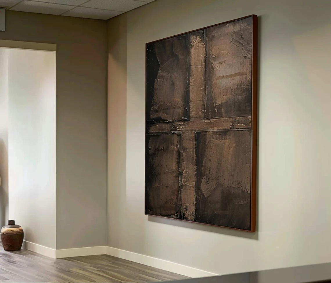 Earth Tone Textured Abstract Oil Painting | Modern Minimalist Cross Texture Artwork  #TC 025