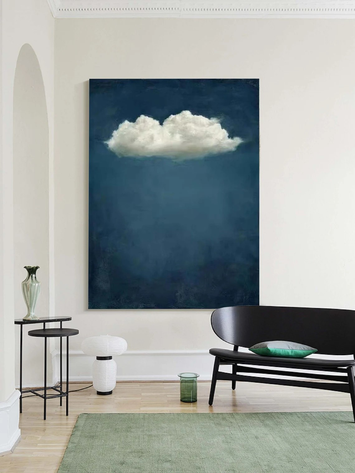 Minimalist Cloud Painting | Handmade Vertical Blue Canvas Art #TC 042