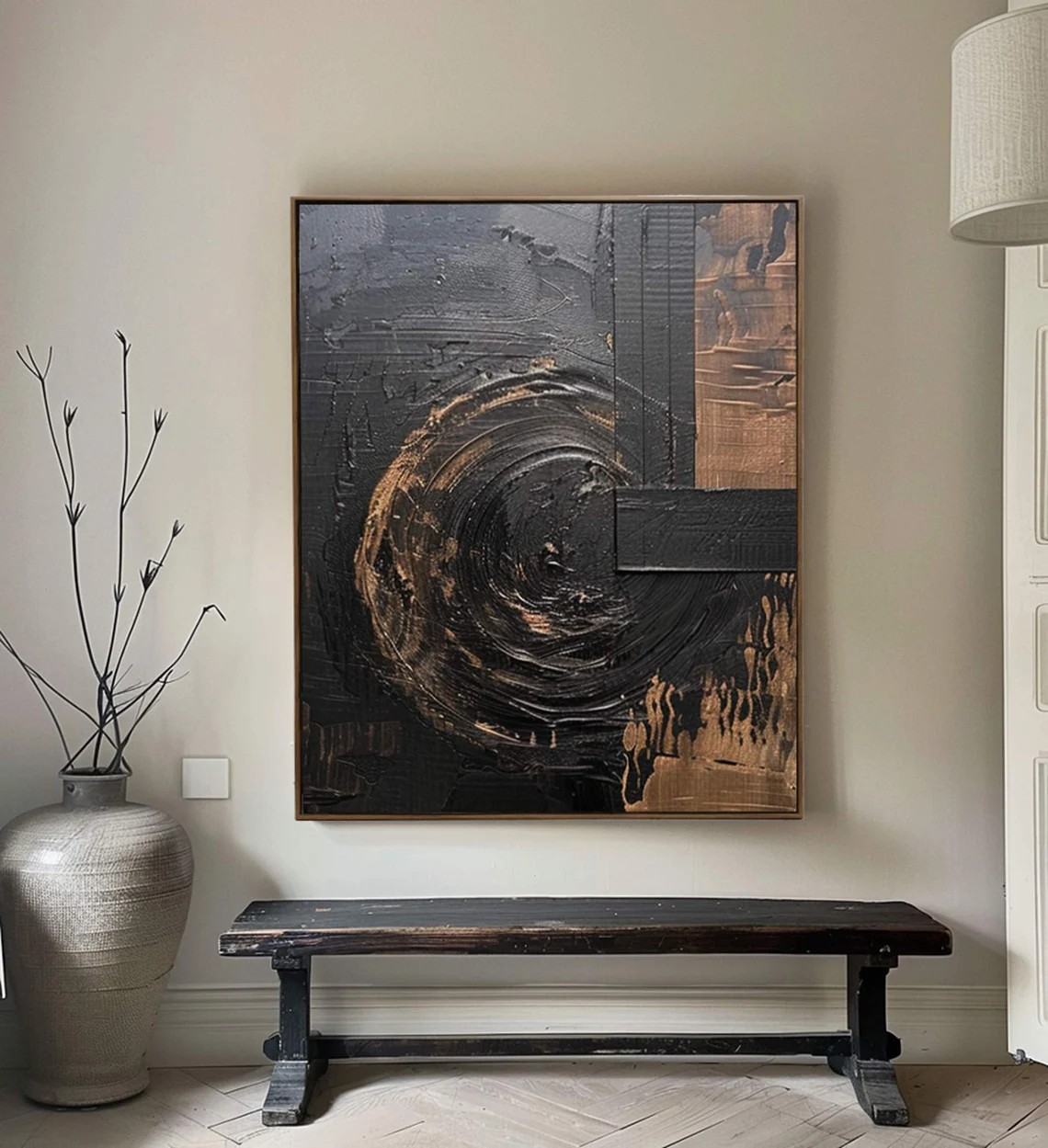 Modern 3D Effect Abstract Oil Painting | Black Theme Large Living Room Decor Artk #TC 024