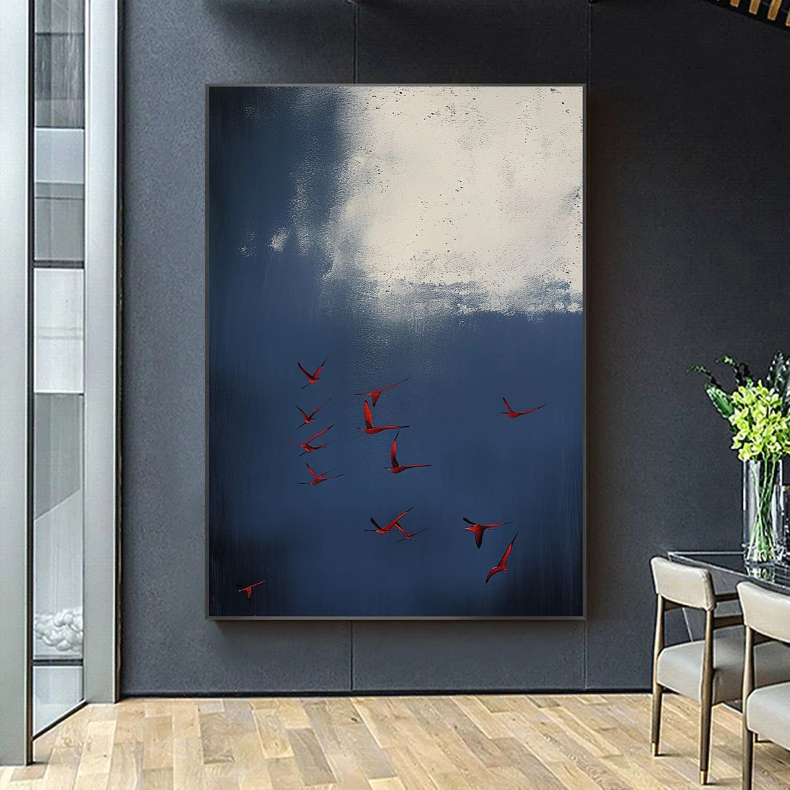 Abstract Birds Hand-Painted Oil Painting | Modern Minimalist Sky Artwork #TC 022