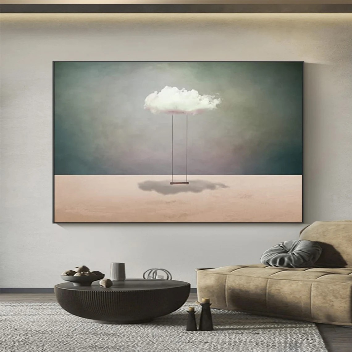 Modern Surrealism Painting | Cloud Swing Canvas Wall Art