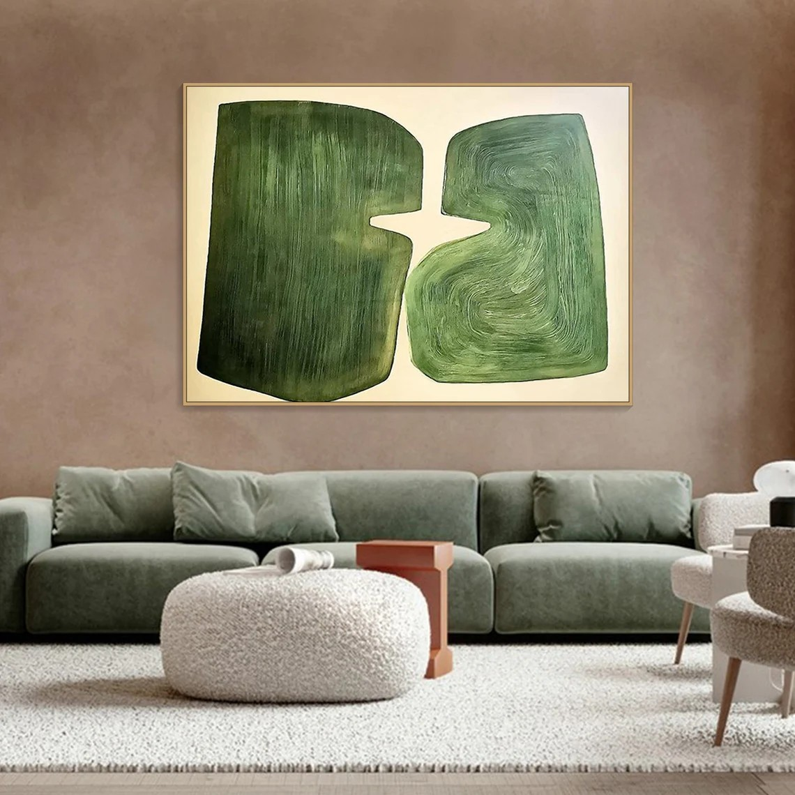 Abstract Minimalist Green Artwork on Canvas for Living Room