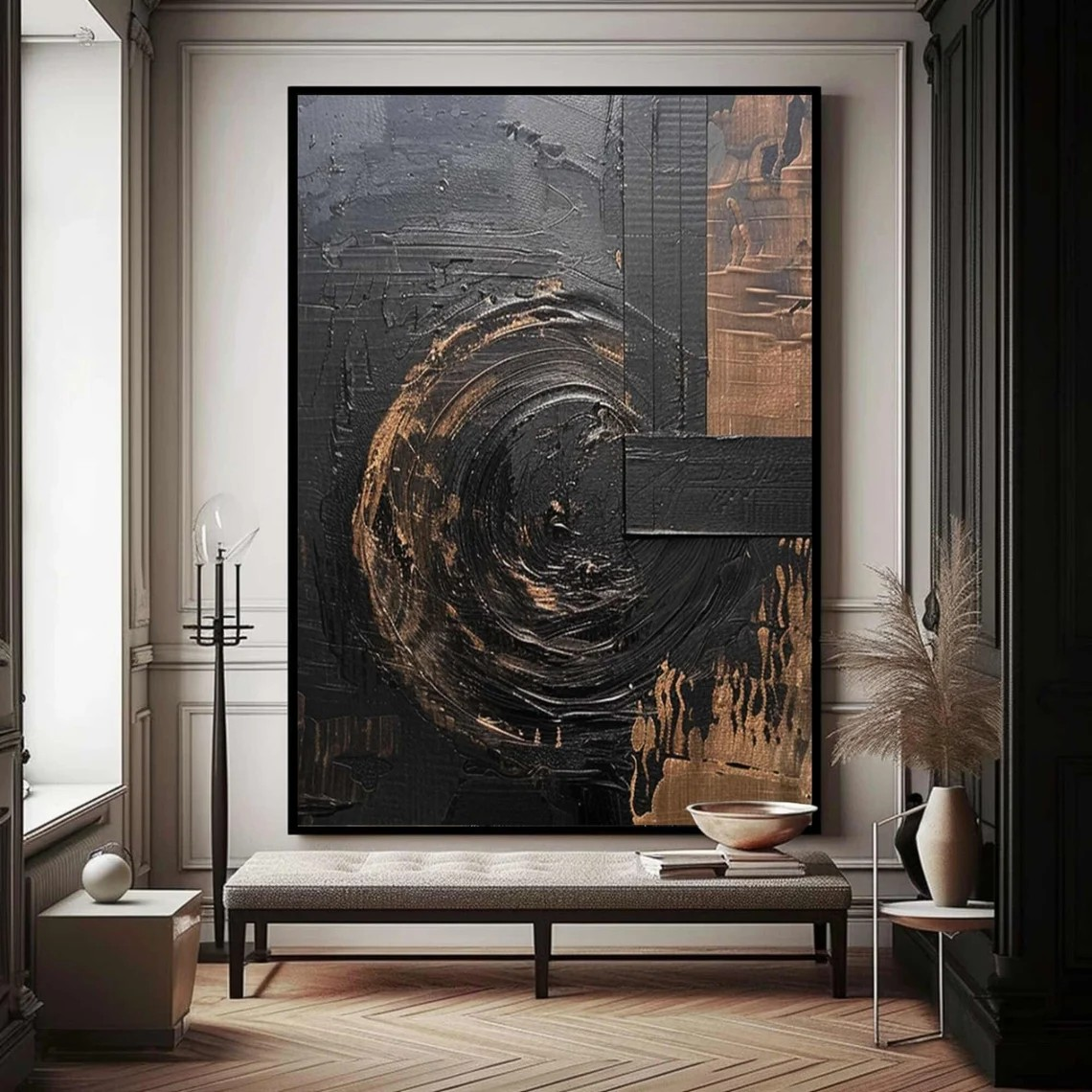 Original Heavy Texture Abstract Painting | Black & Brown Tone Modern Canvas Art