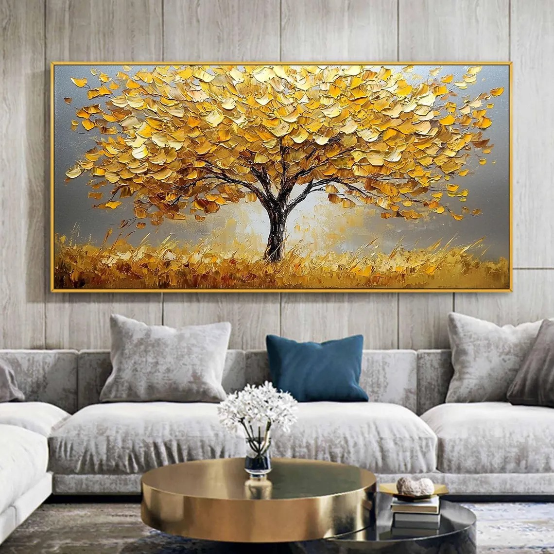 Impasto Golden Tree Abstract - Textured Yellow Tree Art