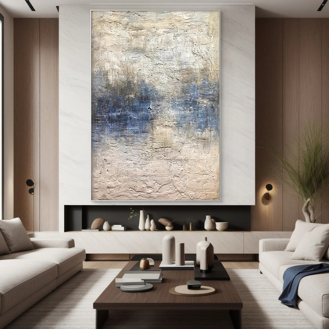 Handmade Abstract Ocean Art | Textured Blue, White & Beige Art #TC 066