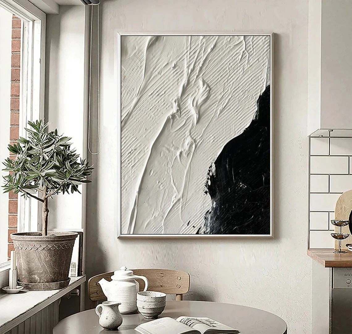 Modern Minimalist Black & White Abstract - Textured Canvas #JJ 025