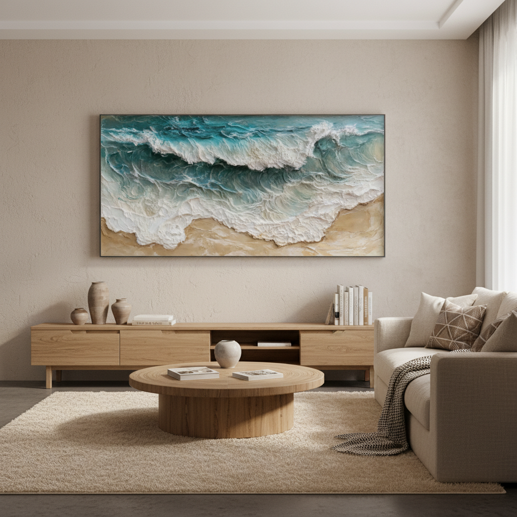 3D Ocean Wave Canvas Wall Art | Coastal Beach Scene Oil Painting #CC 003