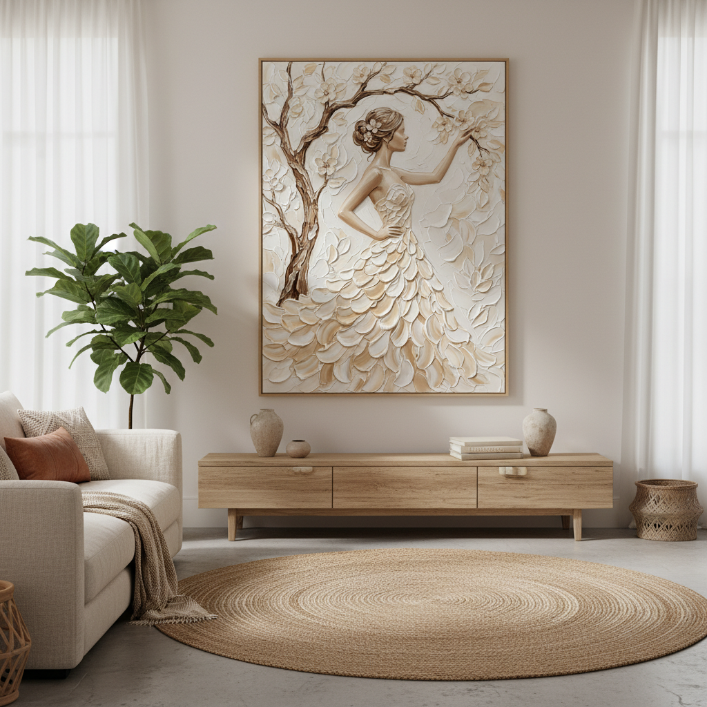 Romantic Wedding Gift, Bride Painting, Floral Dress Art, Elegant Woman Wall Decor #ZZ 273