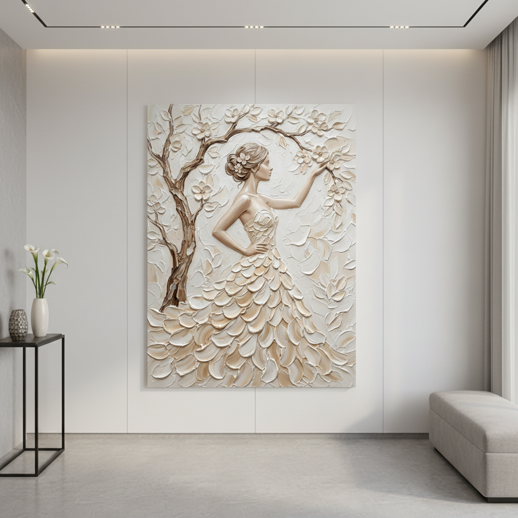 Romantic Wedding Gift, Bride Painting, Floral Dress Art, Elegant Woman Wall Decor #ZZ 273