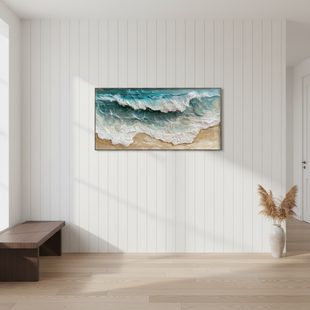 3D Ocean Wave Canvas Wall Art | Coastal Beach Scene Oil Painting #CC 003