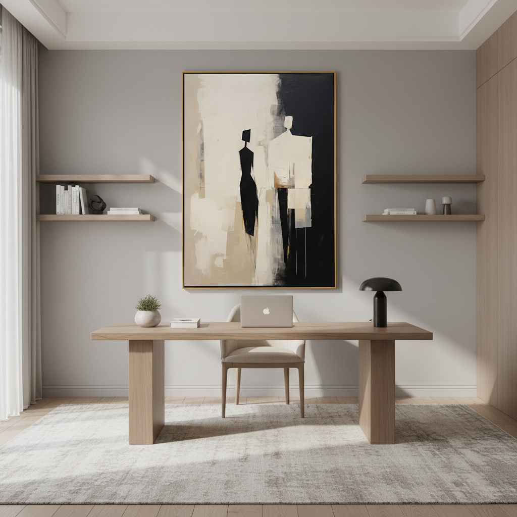 Abstract Couple Silhouette Wall Art - Minimalist Black & Beige Canvas #CC 007