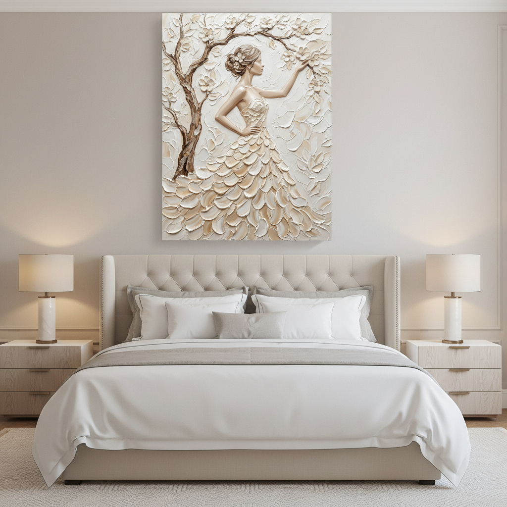 Romantic Wedding Gift, Bride Painting, Floral Dress Art, Elegant Woman Wall Decor #ZZ 273