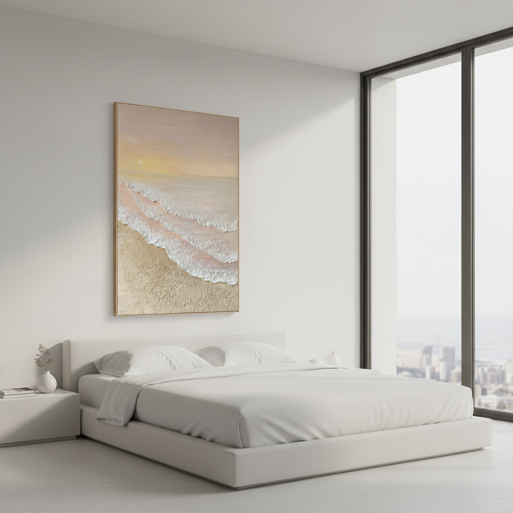 3D Textured Beach Canvas Art - Minimalist Ocean Wave Wall Decor #CC 005