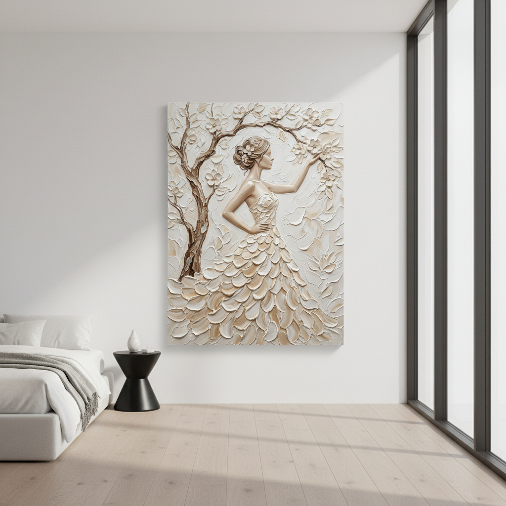 Romantic Wedding Gift, Bride Painting, Floral Dress Art, Elegant Woman Wall Decor #ZZ 273