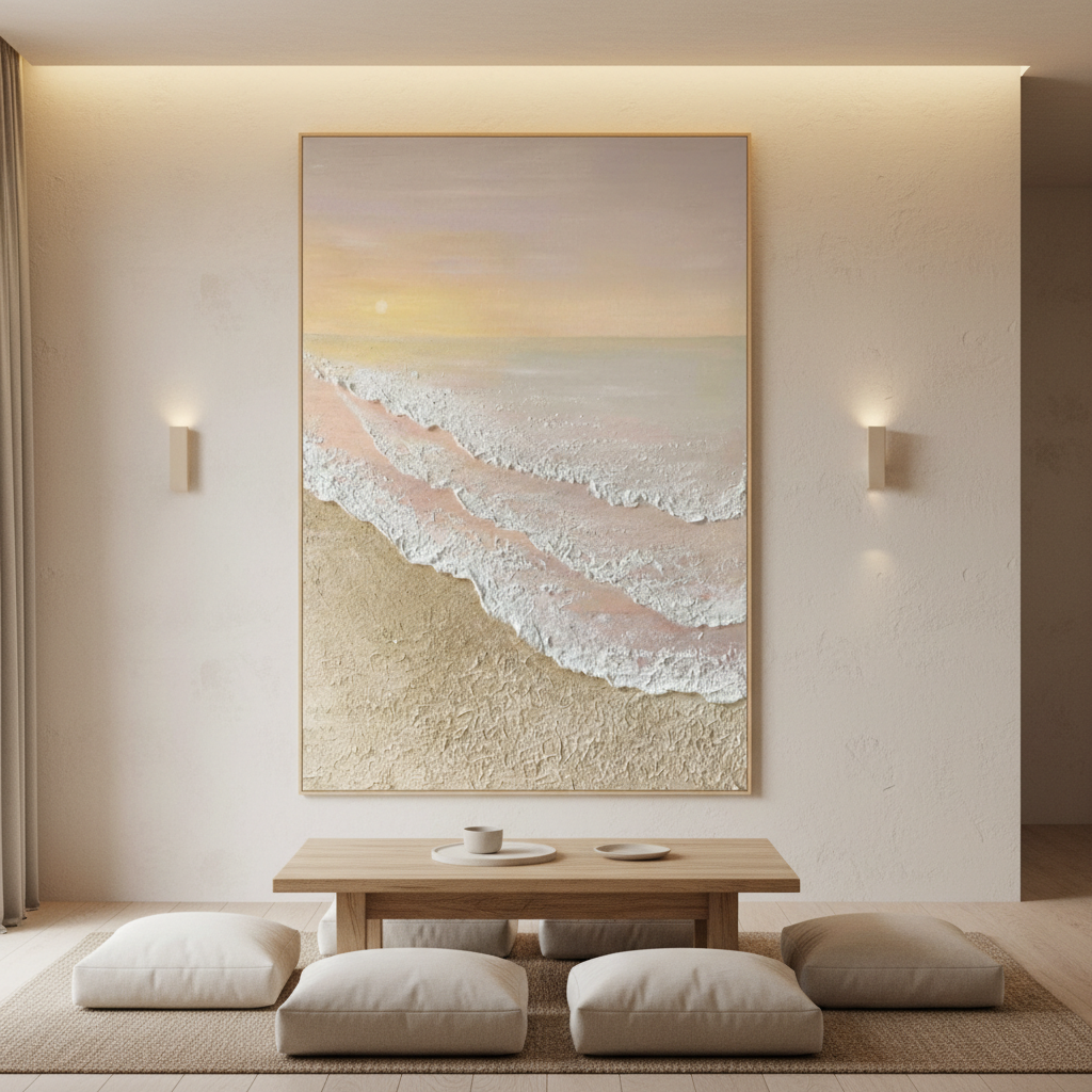 3D Textured Beach Canvas Art - Minimalist Ocean Wave Wall Decor #CC 005