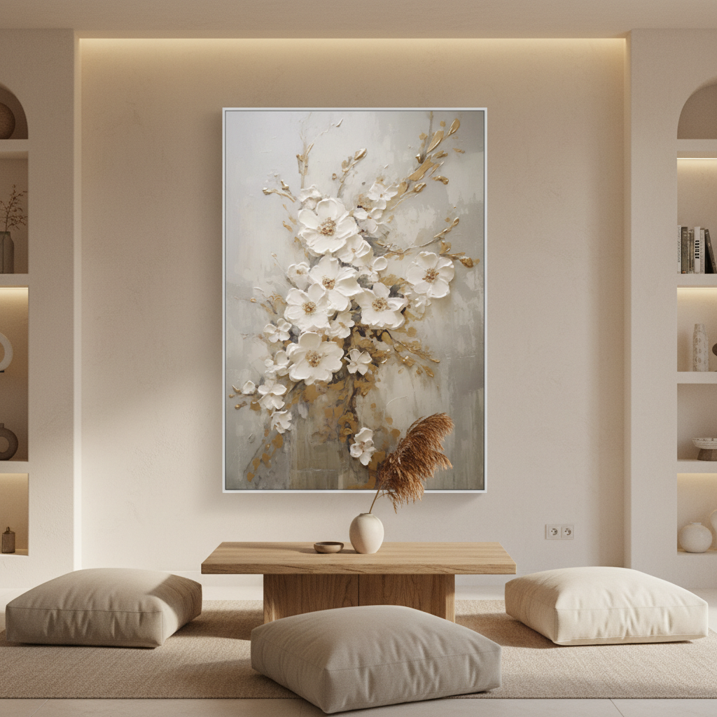 Modern Neutral Textured Flower Canvas Art