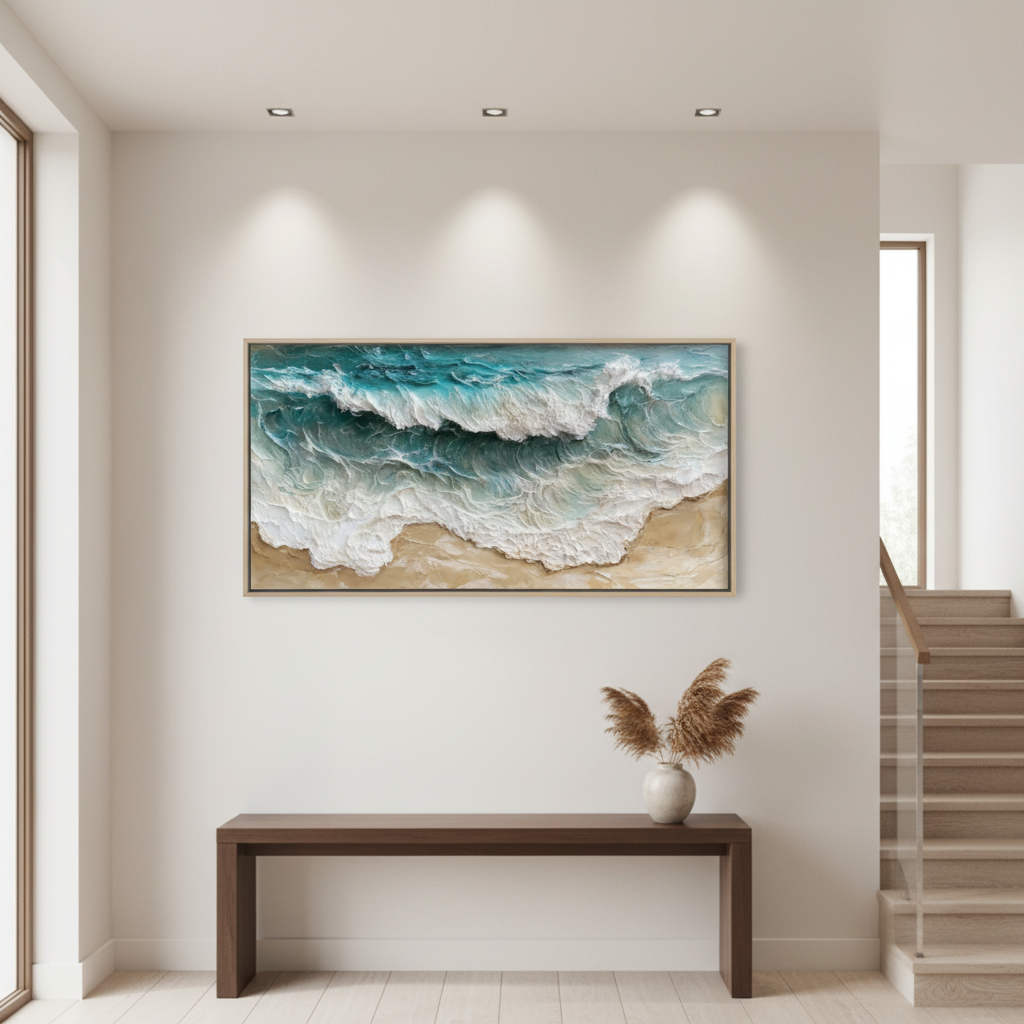 3D Ocean Wave Canvas Wall Art | Coastal Beach Scene Oil Painting #CC 003