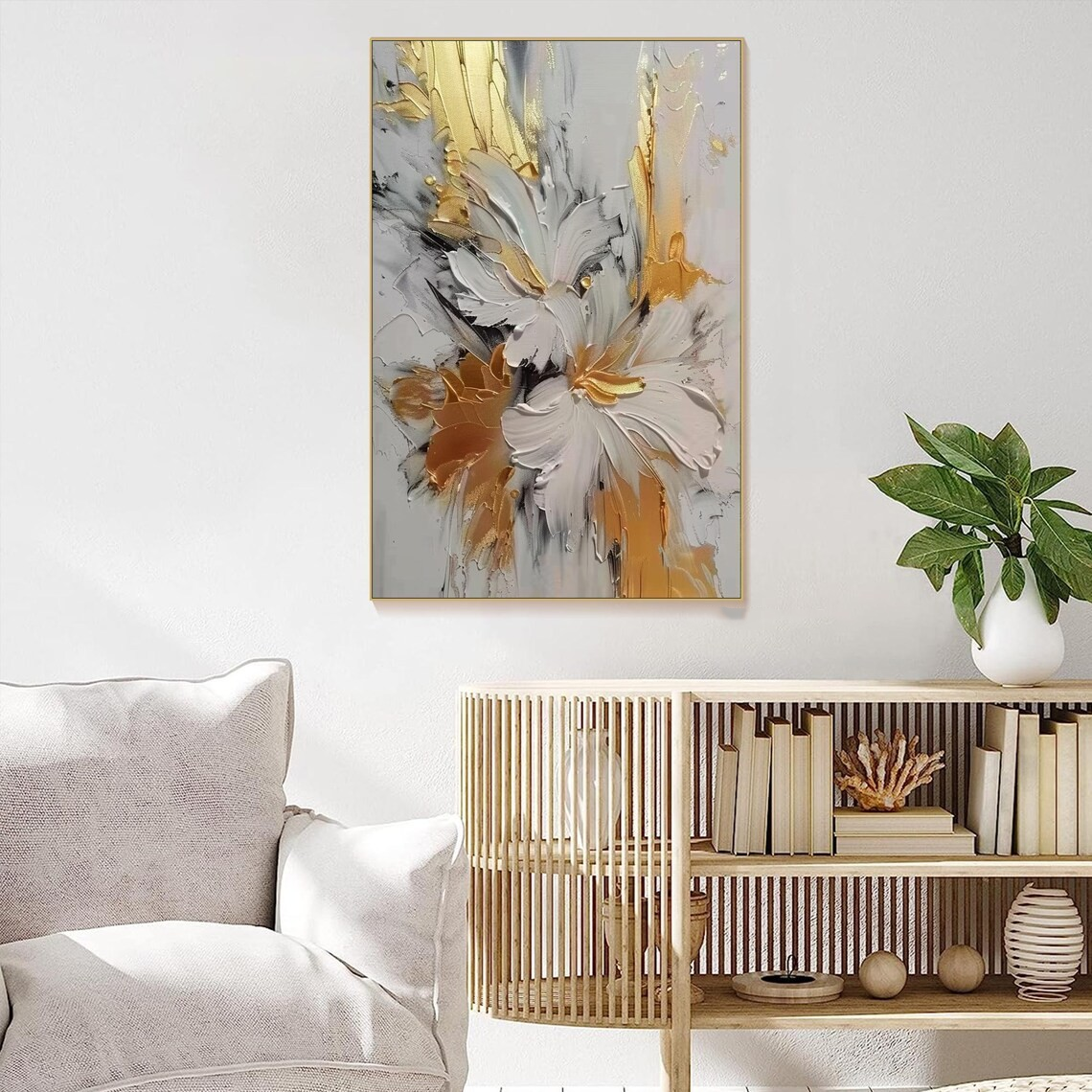 Set of 2 Textured Abstract Paintings |Gold & Grey Art #TC 102