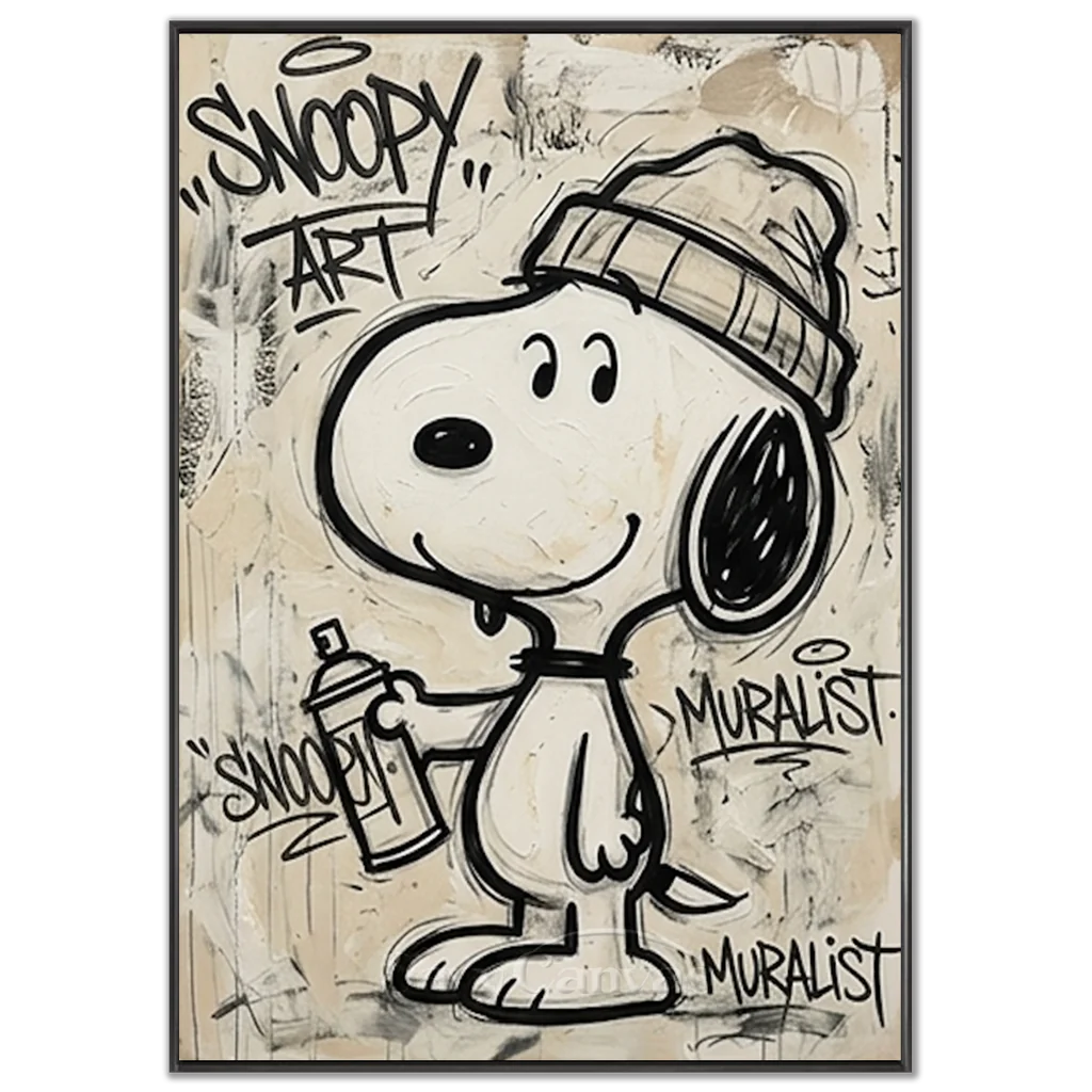 Handmade Street Art Snoopy Oil Painting - Beige Pop Art #SS 387