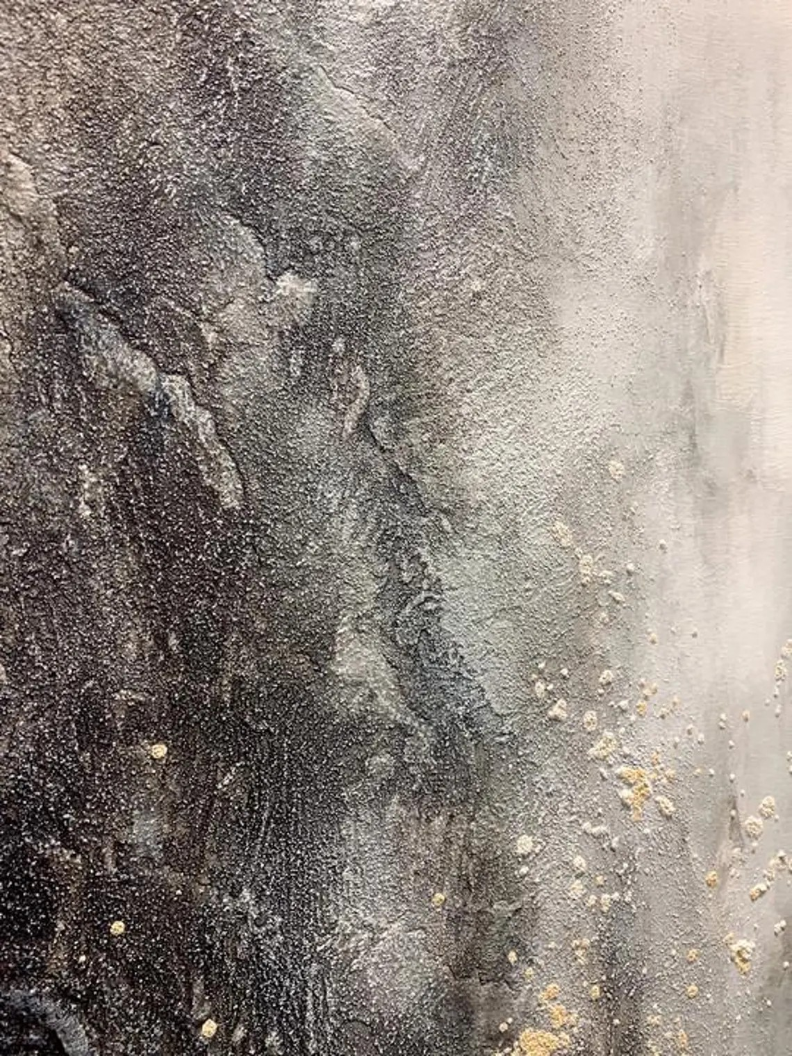 Large Abstract Nature Painting | Grey, Black, Gold Forest Art #TC 064