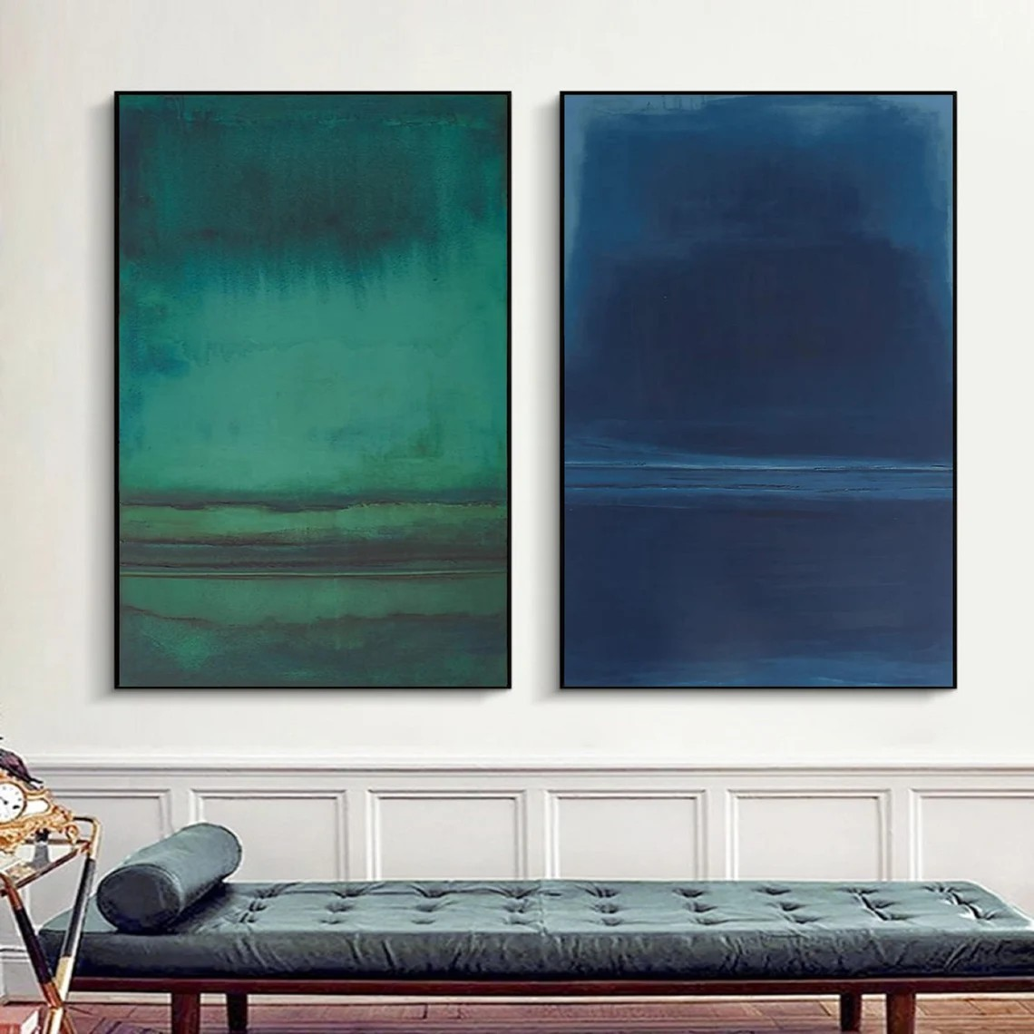 Blue & Green Diptych Abstract Oil Painting | Modern Minimalist Large Wall Art | #TC 023