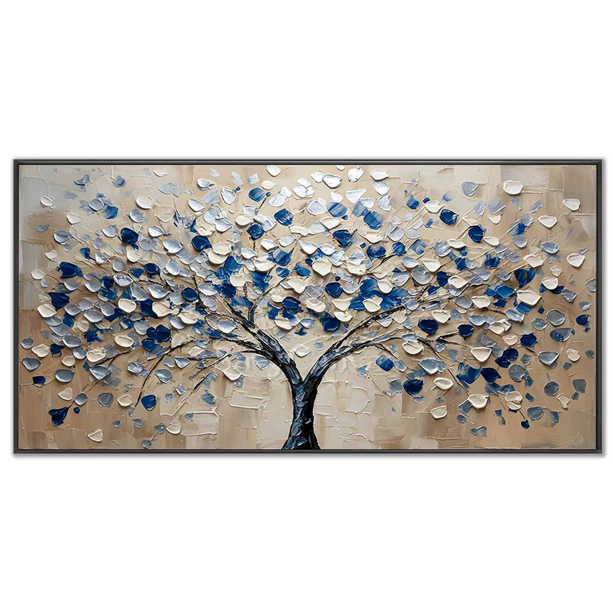 Hand-Painted Abstract Blue Floral Tree Canvas Wall Art #SS 032