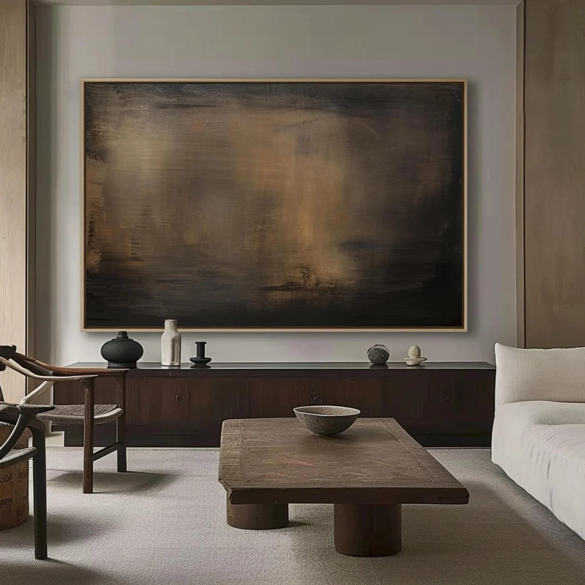 Original Abstract Textured Oil Painting - Minimalist Dark Tones Wall Art