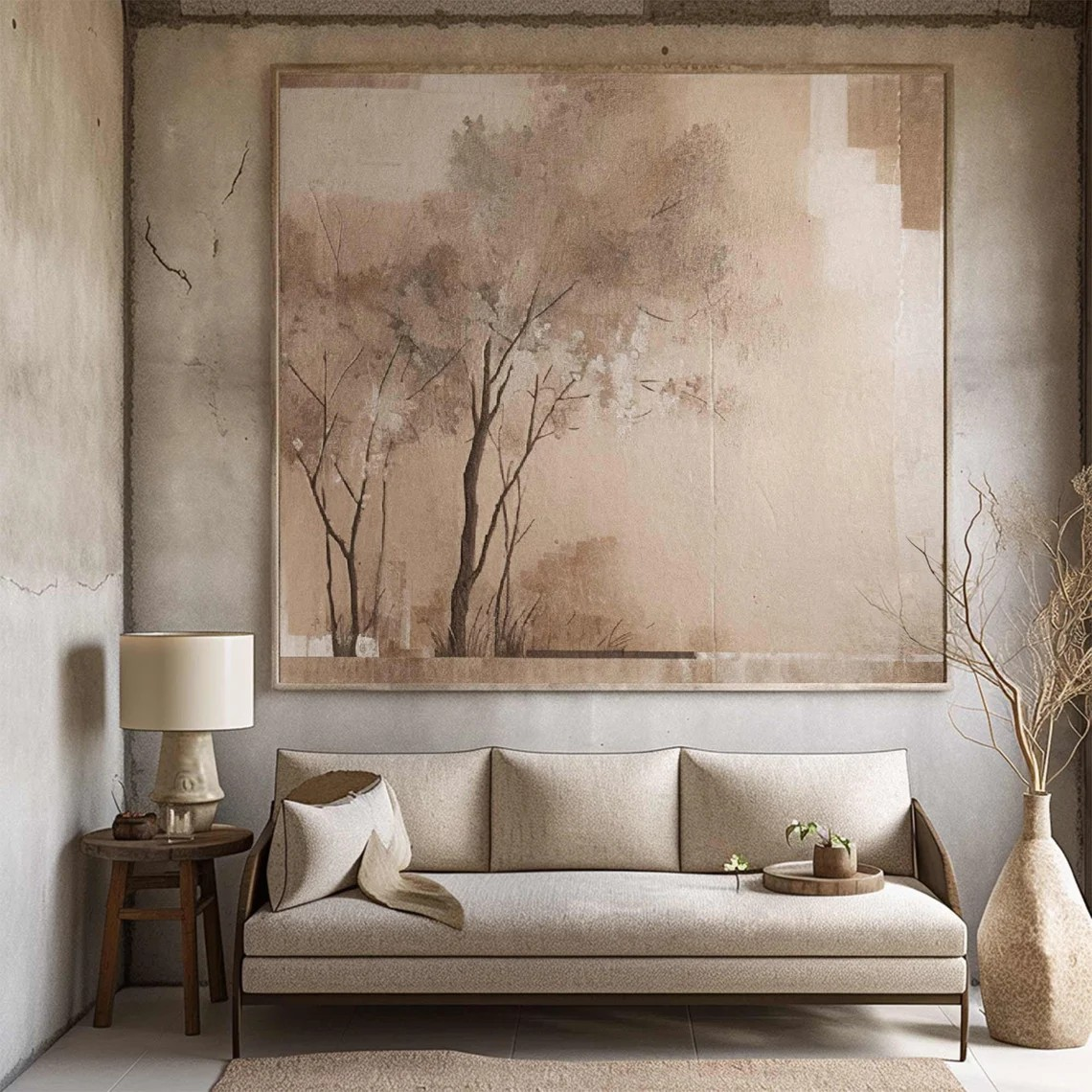 Serene Landscape Oil Painting - Calm Neutral Wall Decor