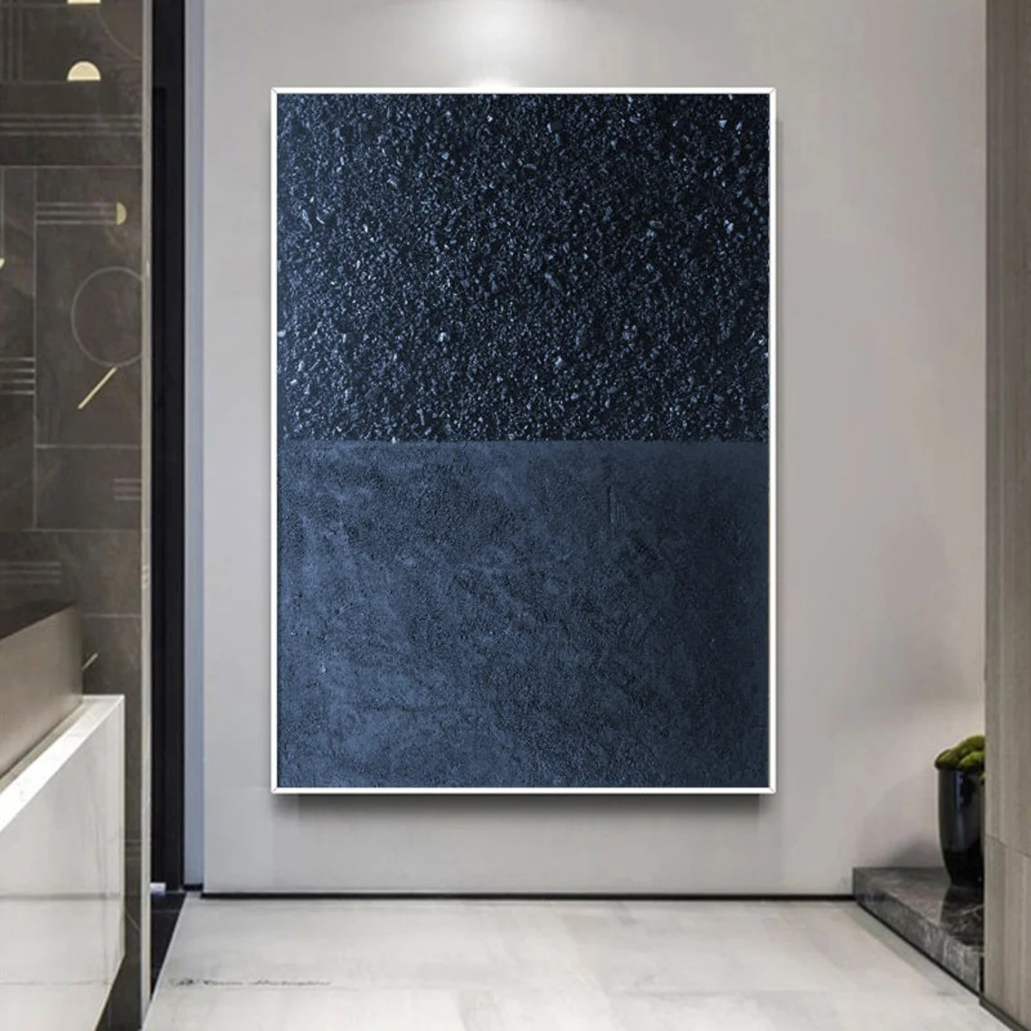 Abstract Blue Textured Oil Painting Modern Wall Art #TC 081