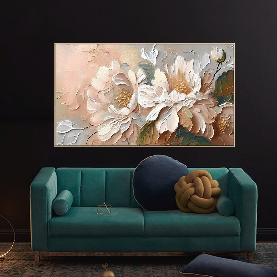 Large Horizontal Flower Painting Textured Art for Living Room #TC 104