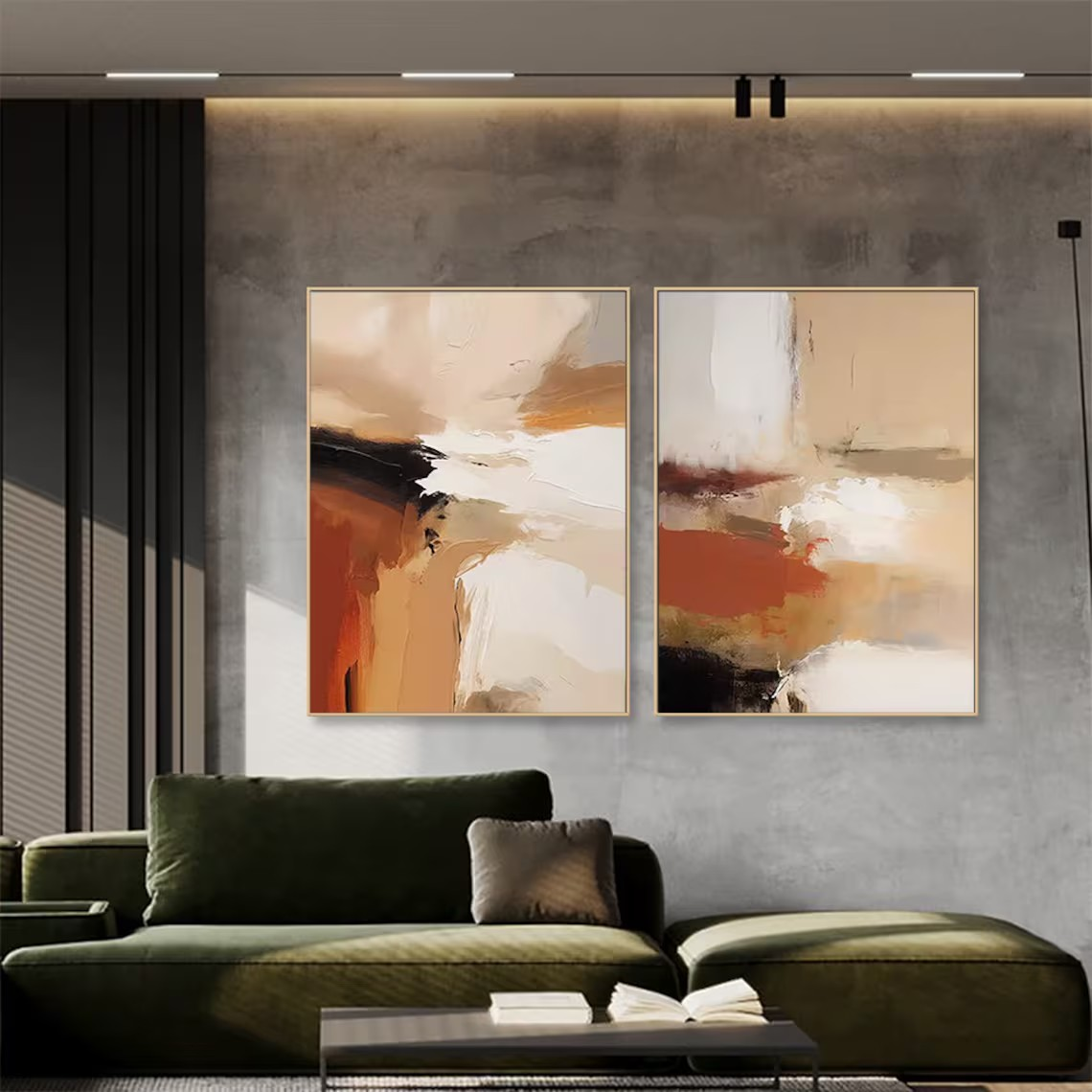 Warm Palette Abstract Paintings | Contemporary Art Set of 2 | #TC 077
