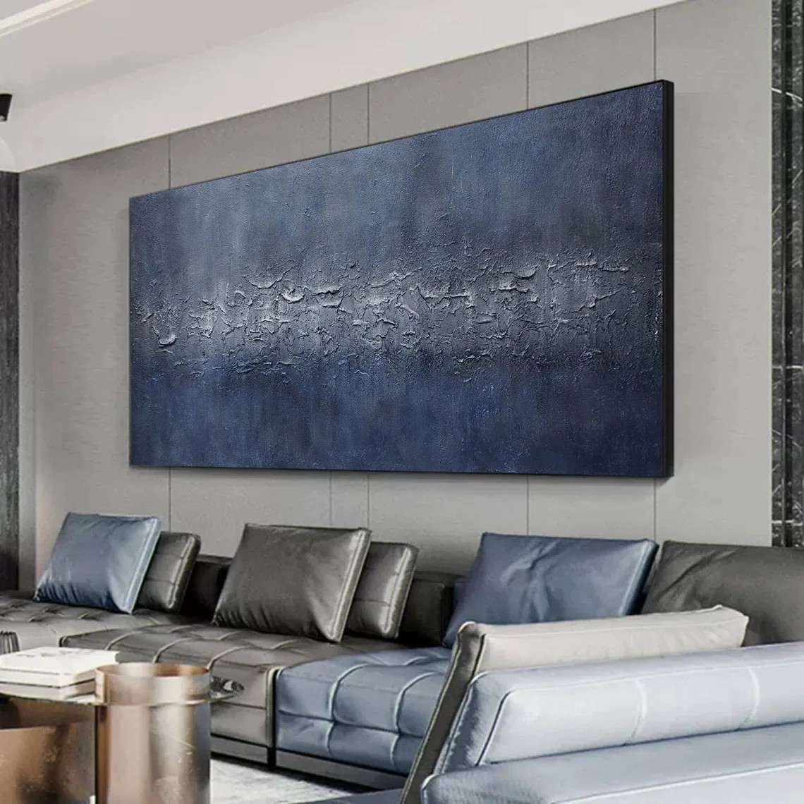 large Textured Blue Grey Abstract  Painting - Modern Wall Art  #TC 045