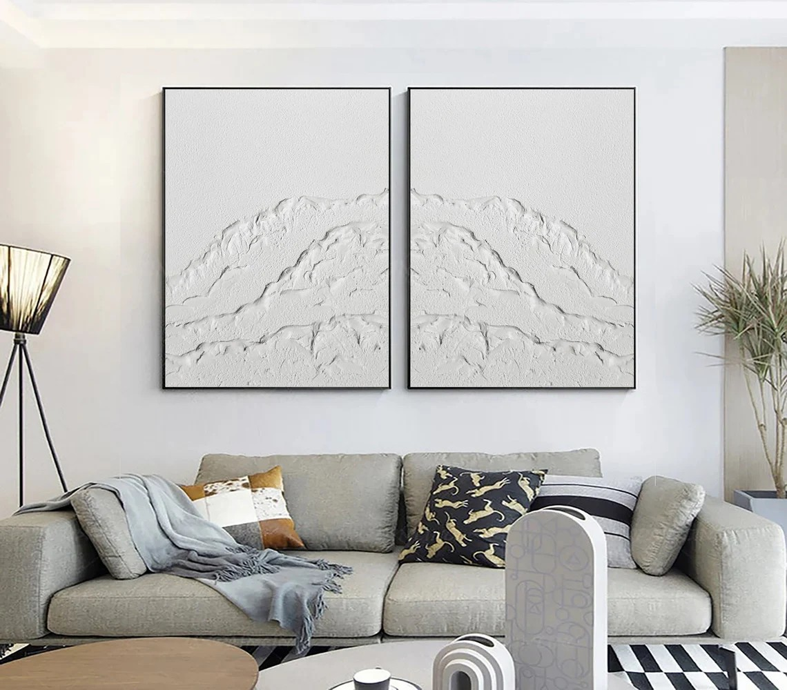 Textured White Abstract Set - Minimalist Modern Painting