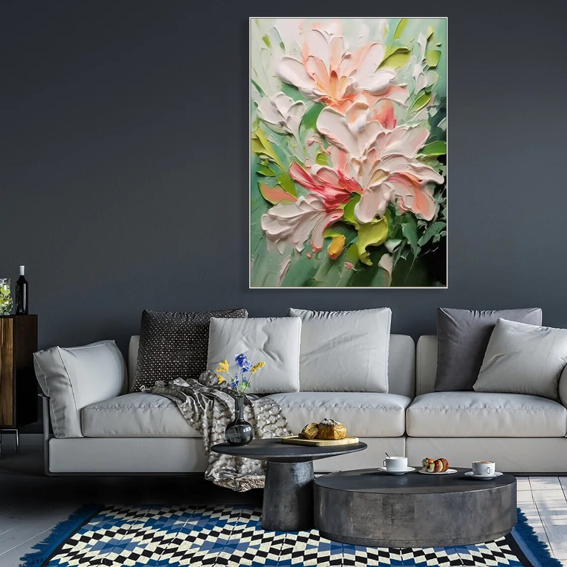 3D Textured Floral Painting - Handmade Abstract Art #TC 095