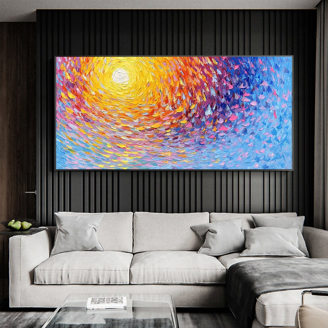 Light Burst Abstract Oil Painting - Vibrant Swirling Colors #JJ 034
