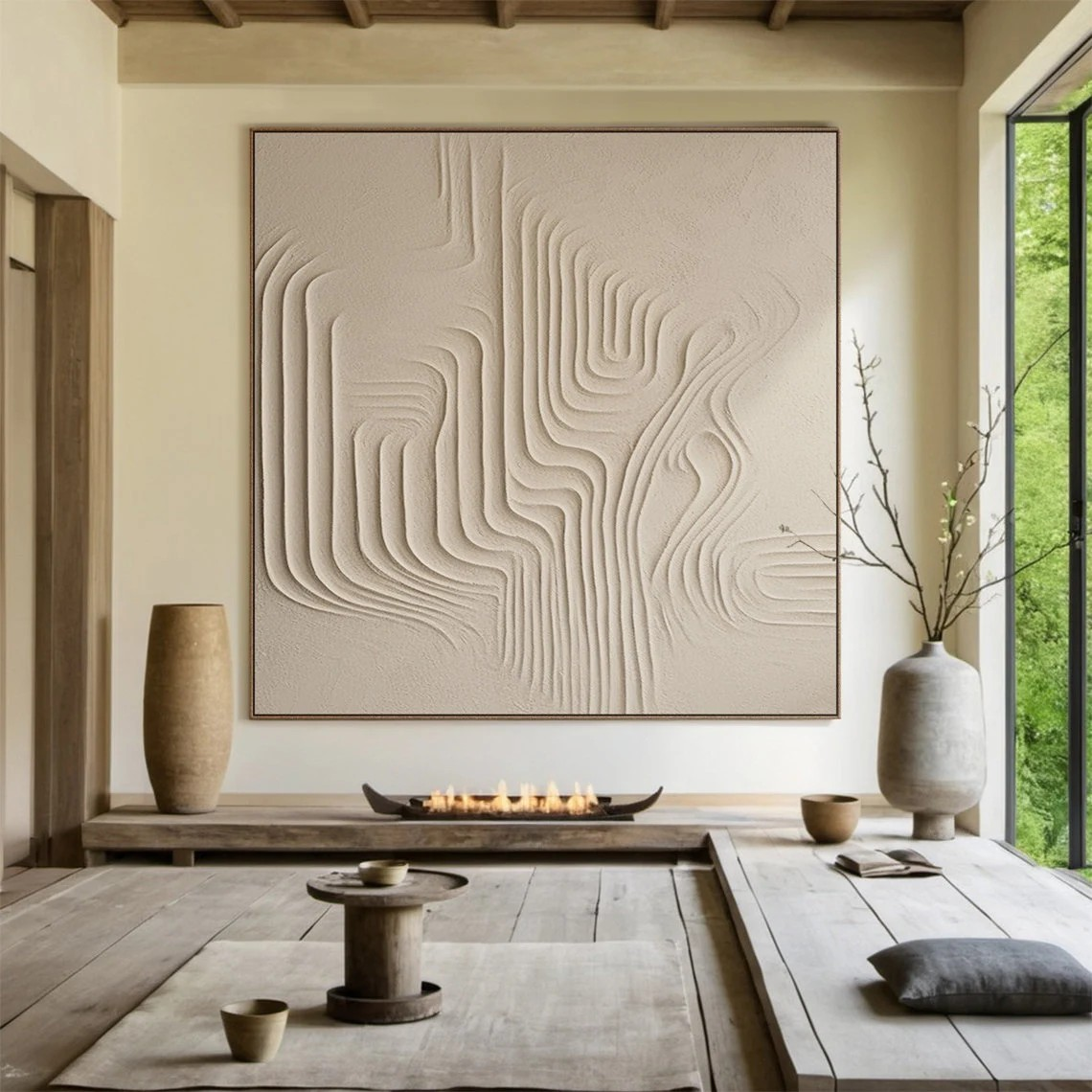 Living Room Art - Large Beige Textured Abstract Painting #TC 054