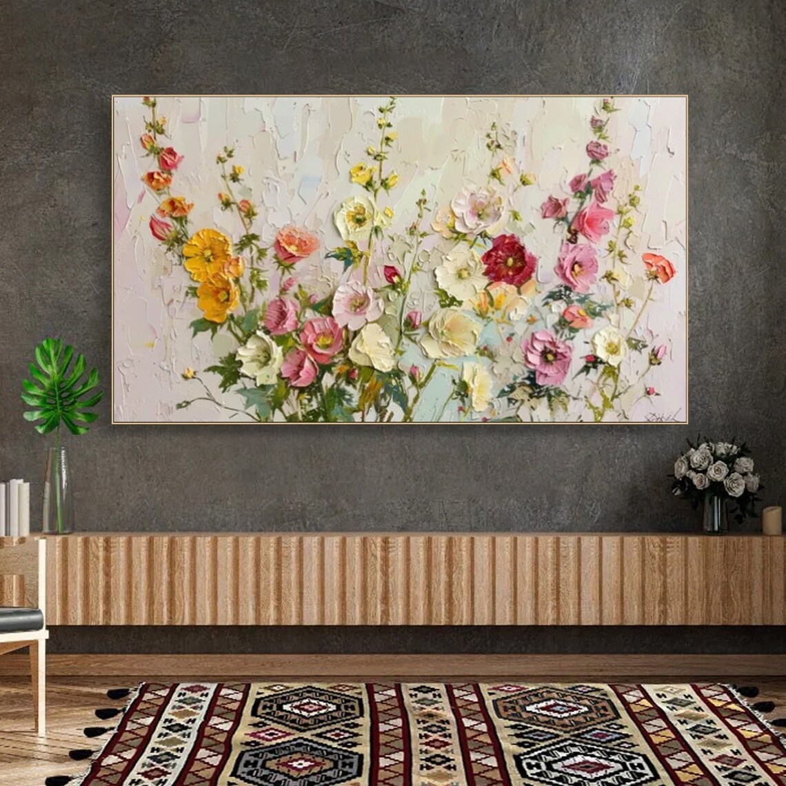 Colorful Textured Flower Painting - Handmade Floral Art #TC 093