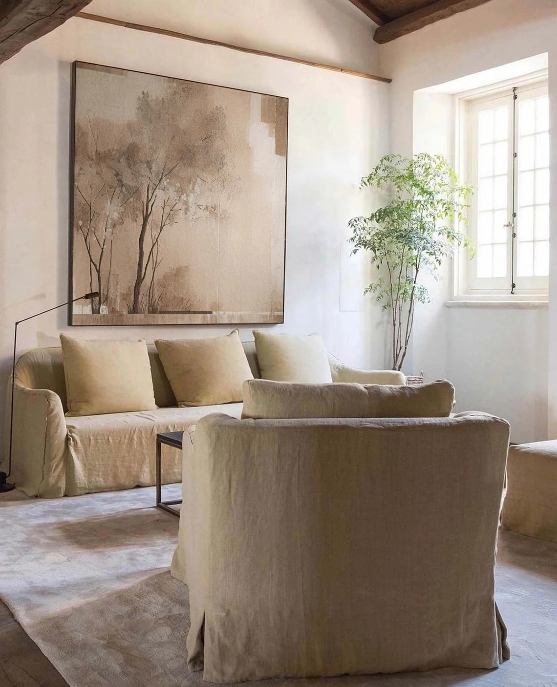 Neutral Tone Landscape Oil Painting - Minimalist Earthy Art #JJ 008