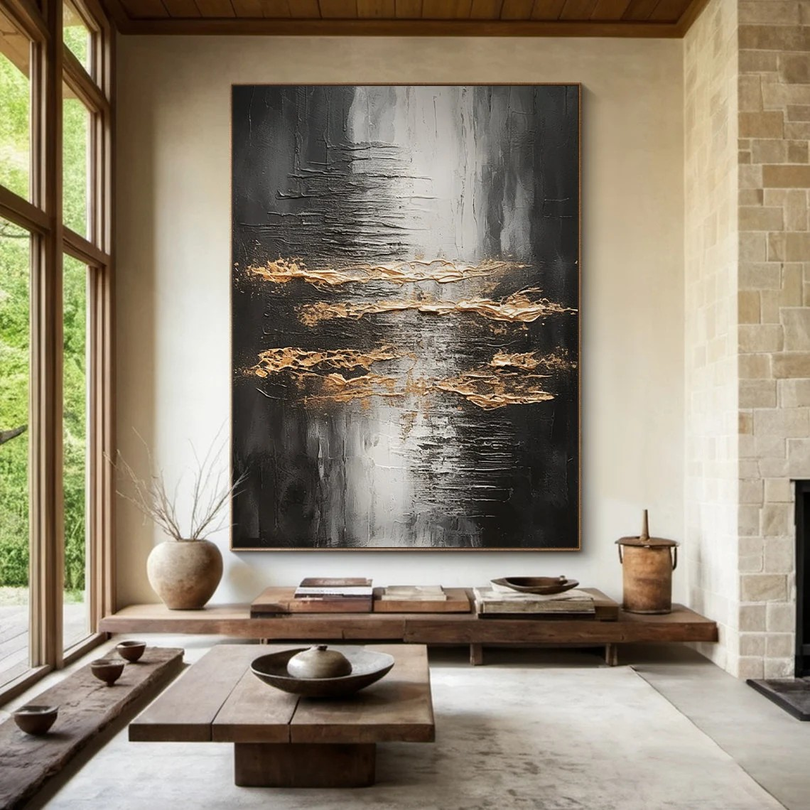 Heavy Texture Oil Painting | Abstract Metallic Gold Canvas Art #TC 061