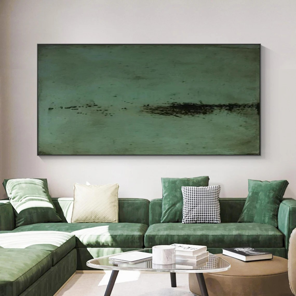 Minimalist Green Abstract Oil Painting Wall Art for Modern Decor #TC 031
