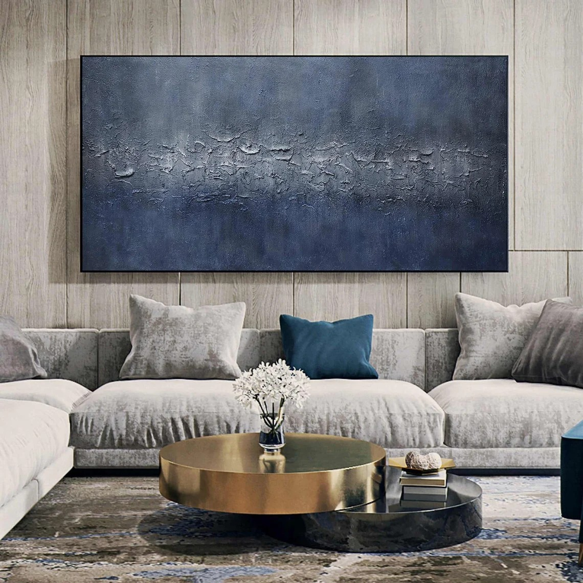 large Textured Blue Grey Abstract  Painting - Modern Wall Art  #TC 045