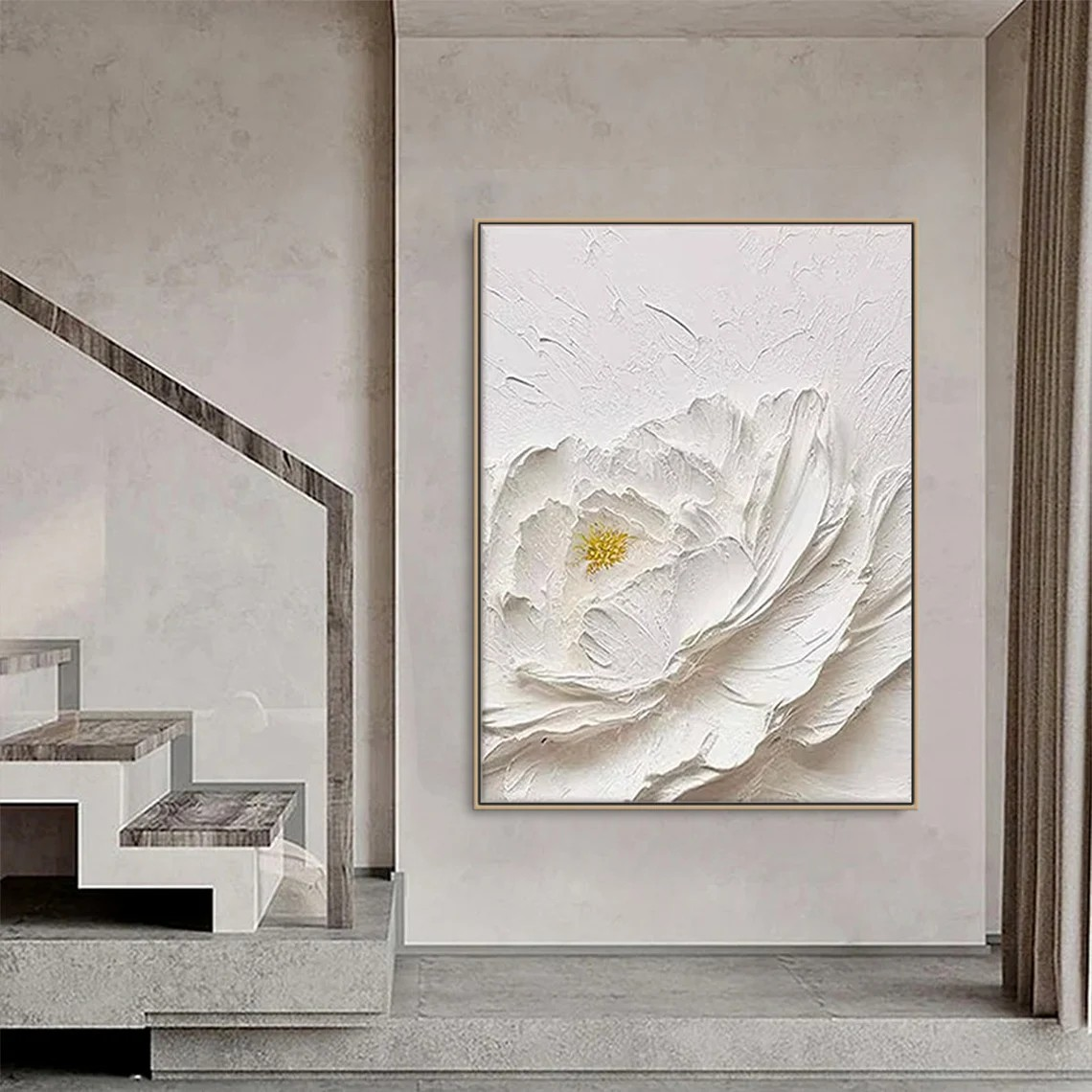 Textured White Flower Painting | Impasto Floral Wall Art #TC 078