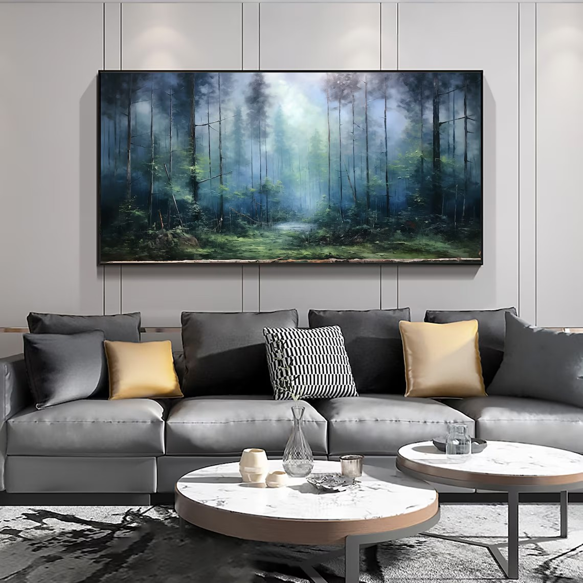 Panoramic Misty Forest Abstract Oil Painting - Long Wall Art #JJ 033
