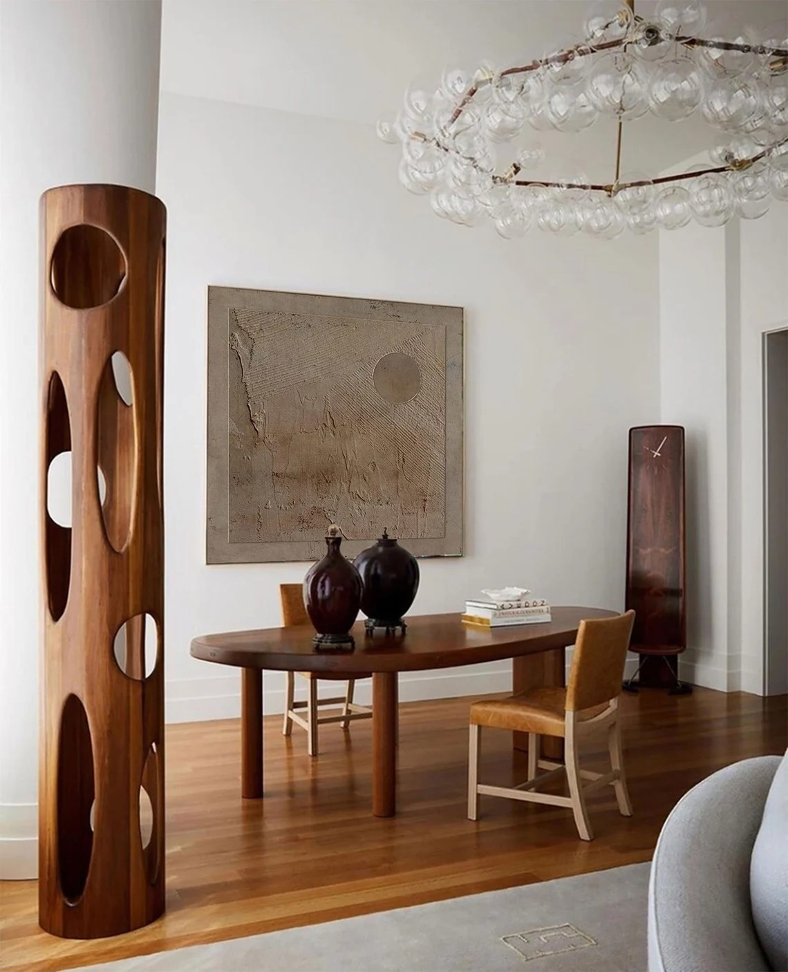 Wabi-Sabi Abstract Oil Painting - Textured Monochromatic Circle Art #JJ 012