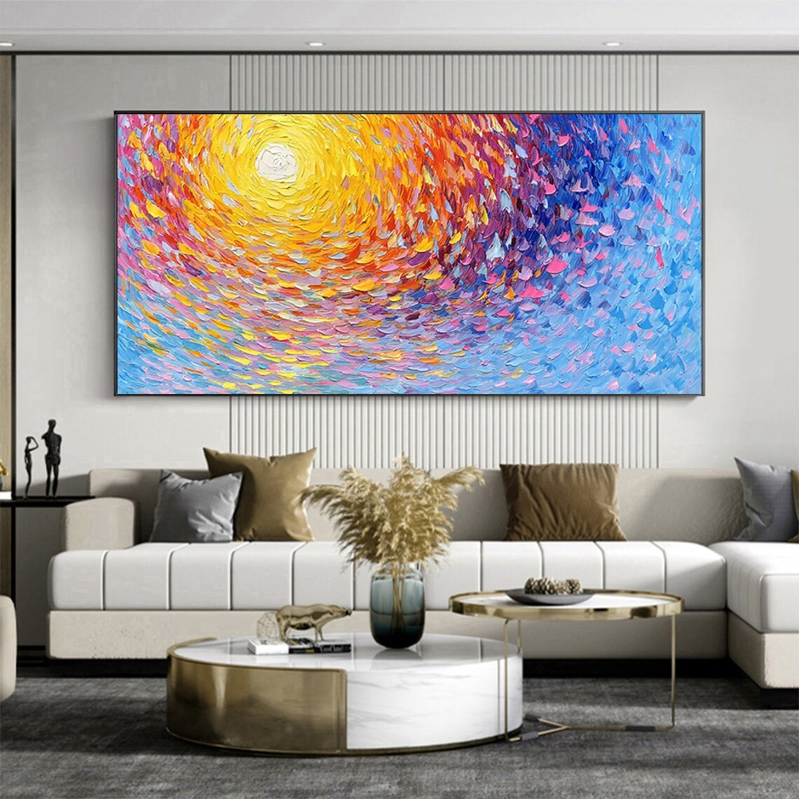 Light Burst Abstract Oil Painting - Vibrant Swirling Colors #JJ 034