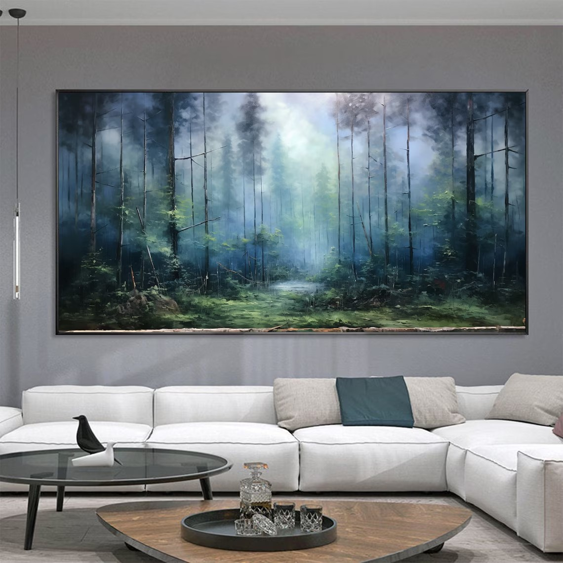 Panoramic Misty Forest Abstract Oil Painting - Long Wall Art #JJ 033